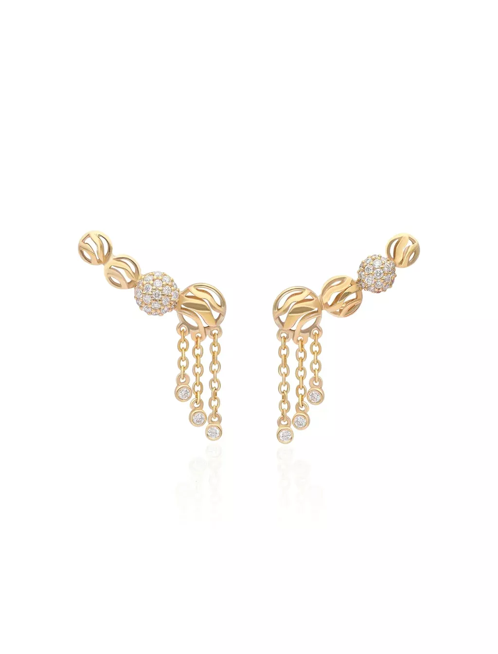 Rivulet Shimmer, 14K Yellow Gold + Diamond Earrings